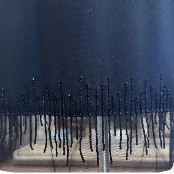 Vintage 90s Cache Little Black Dress Strap Beaded Fringe Hem With Shawl Size 6 - Picture 4 of 10